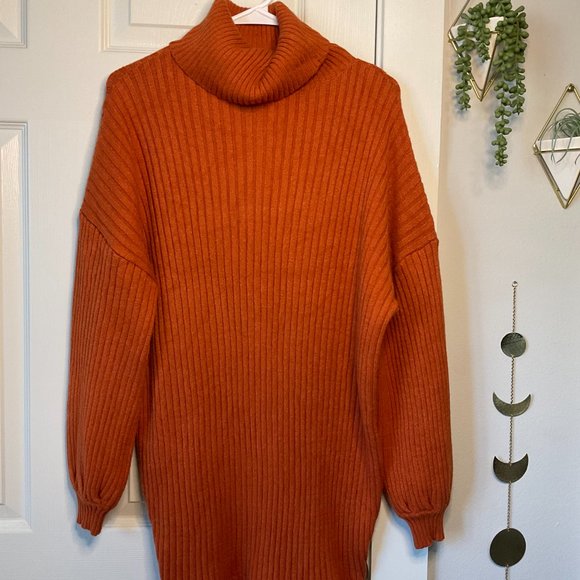 Pumpkin Long Sleeve Turtleneck Sweater Dress - Size Medium - Picture 6 of 11